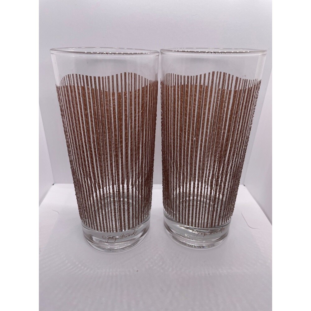 Vintage Pair Of mcm 6.25"H Georges Briard Brown Icicles Highball Glasses